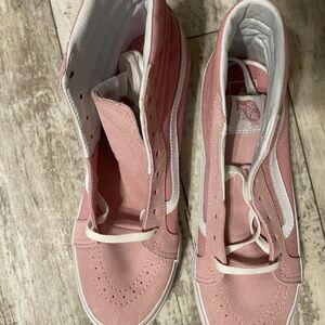 Vans Pink High-Top Skate Sneakers with White Stripe